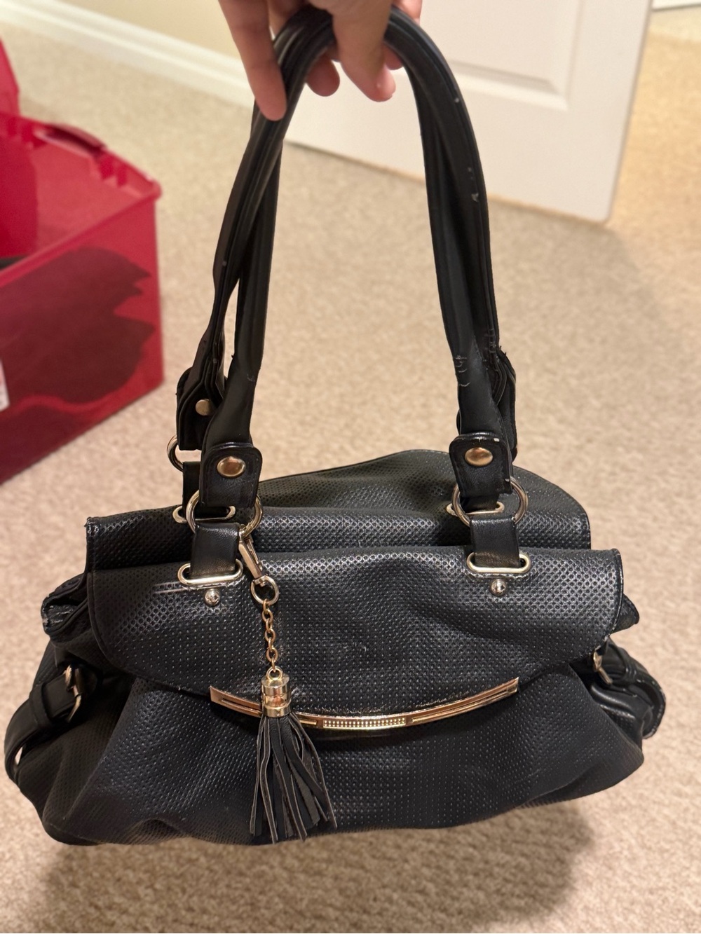 Aldo Black Satchel with Gold Accent and Tassel
